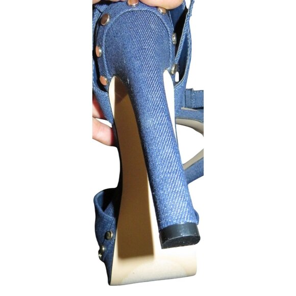 Shoedazzle Alana Chambray Blue Denim Studded Slingback Platform Heels size 8.5 t - Picture 7 of 12
